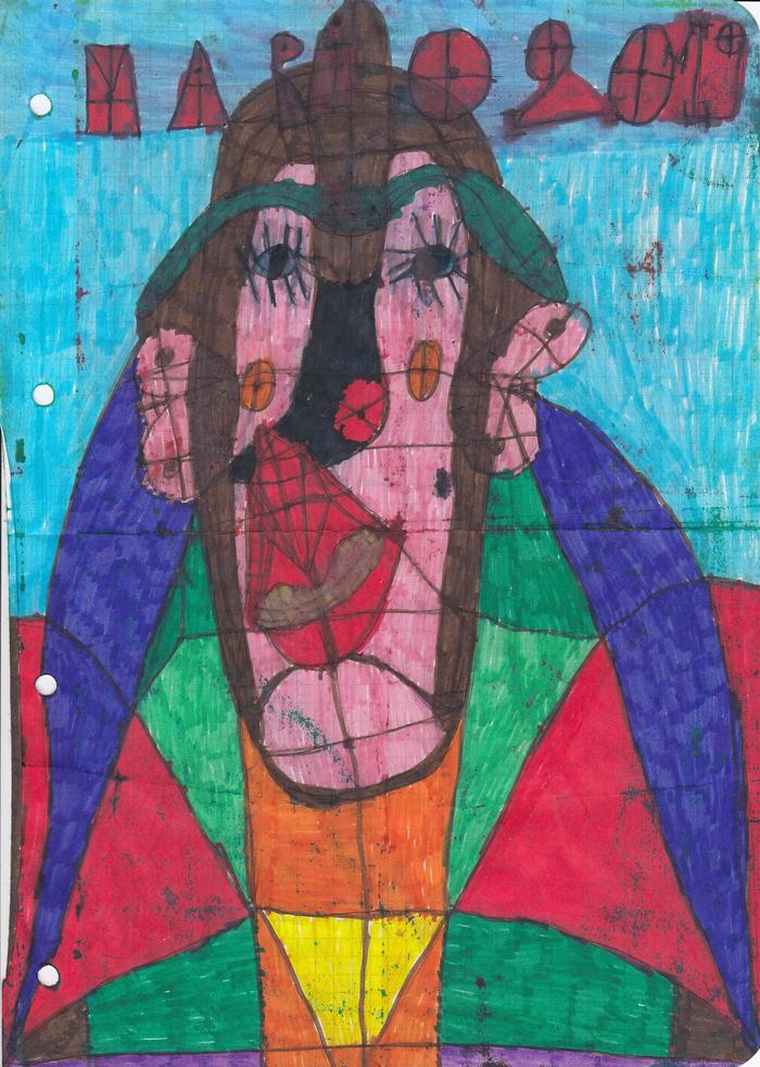 Senza titolo 7 (fronte), 2020
lavori a pennarello, pastelli, biro e matite su carta, 29,7x21 cm